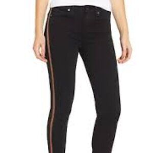 Paige Hoxton Ankle Jeans Size 28 Black Gold Glitter Stripe Stretch Denim